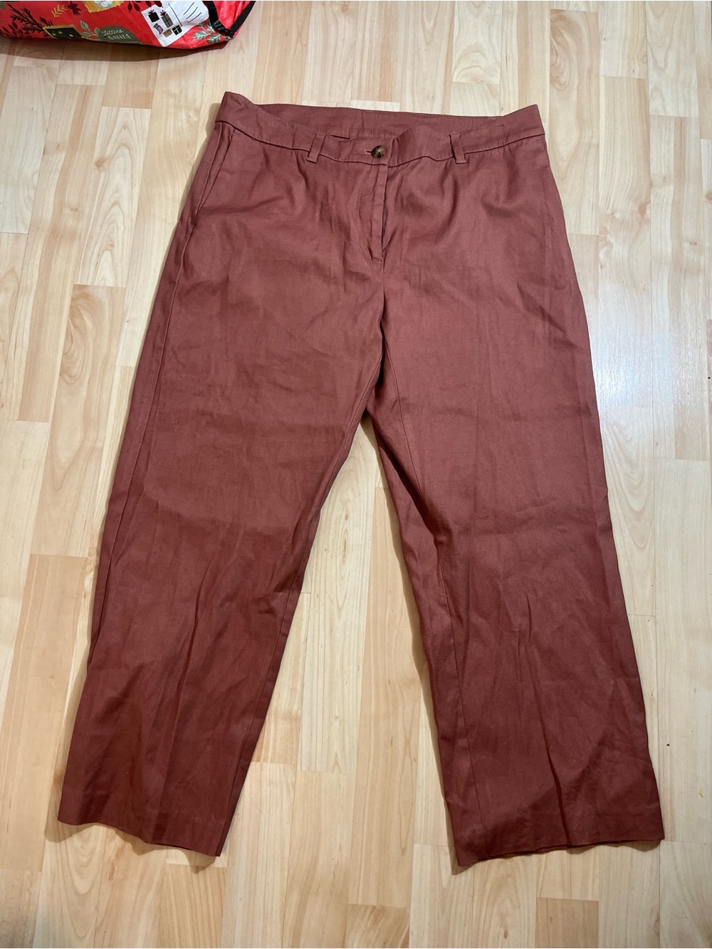 J.Jill Womens Linen Stretch Rust Brown Straight Leg Trousers Size 12